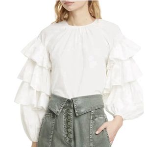 NWT Ulla Johnson White Tulia Ruffle Sleeve Blouse - Sz 6